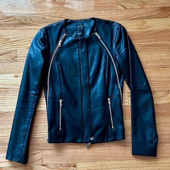 Armani Exchange Jackets & Blazers - A/X Armani Exchange Black faux leather zipper moto jacket Womens size Xs